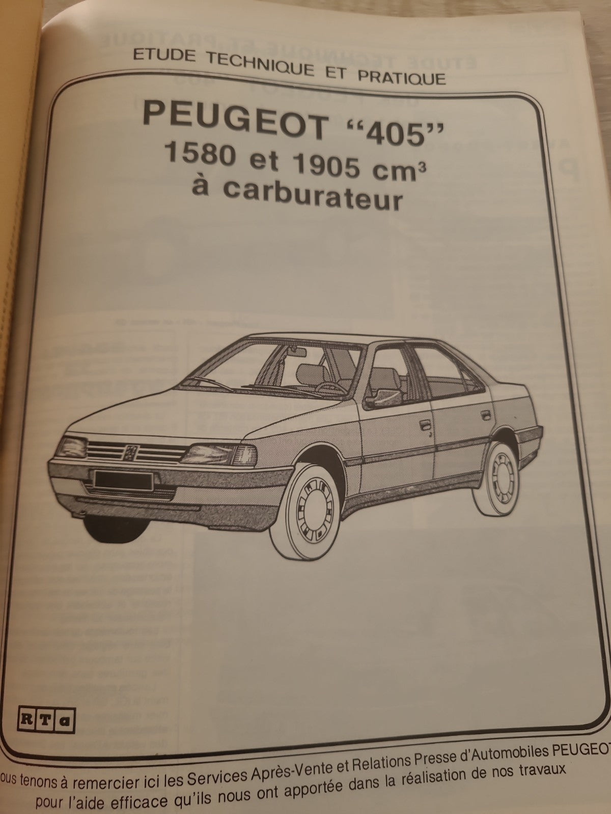 RTA Revue Technique Automobile Peugeot 405 Carbu 1987 (Liv223)