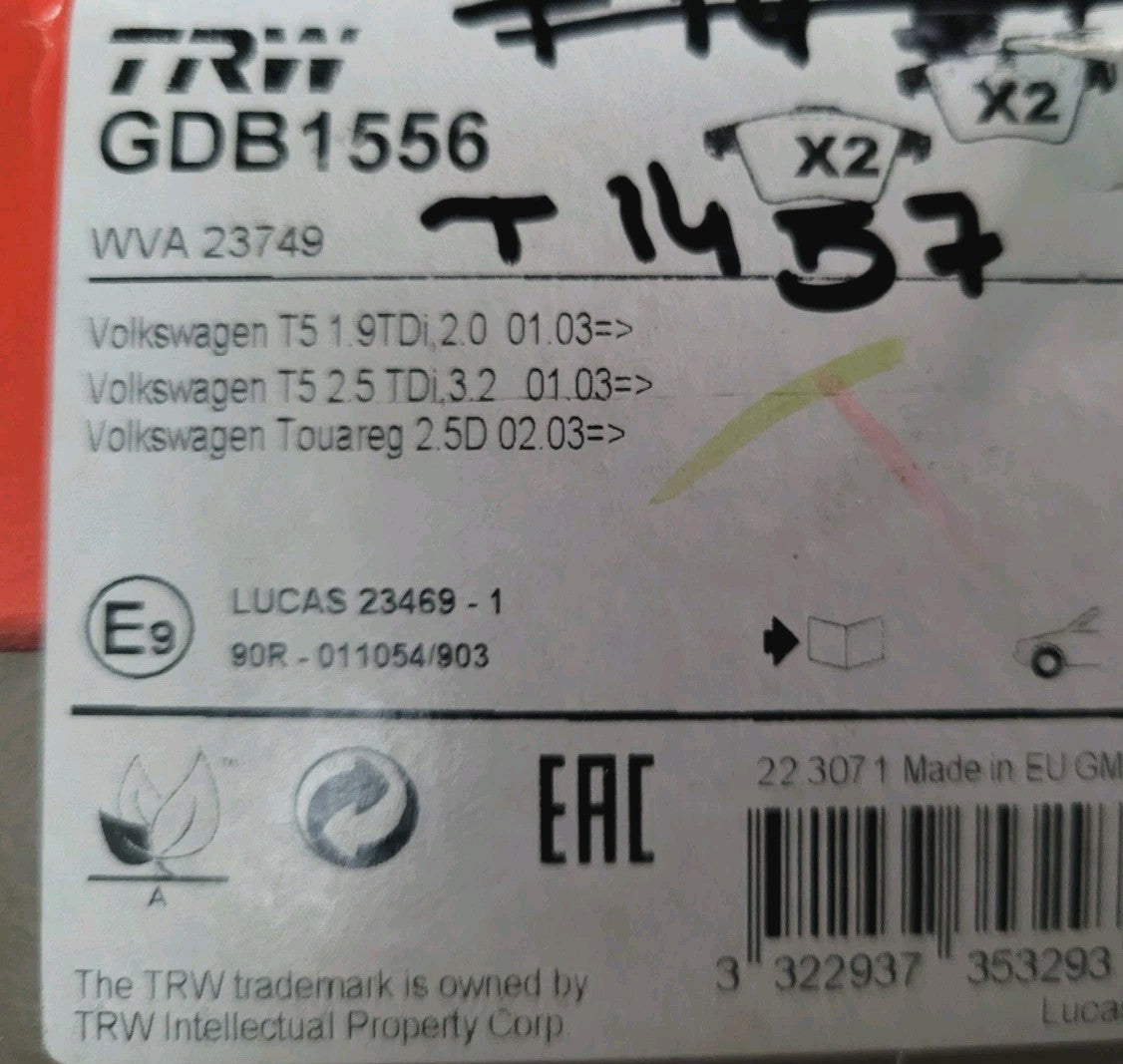 Jeu De Plaquettes TRW Volkswagen Transporter T5 Touareg GDB1556 (#AUT116)