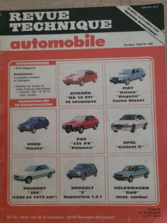 RTA Revue Technique Automobile Évolution 8 Modèles 1988 (Liv214)