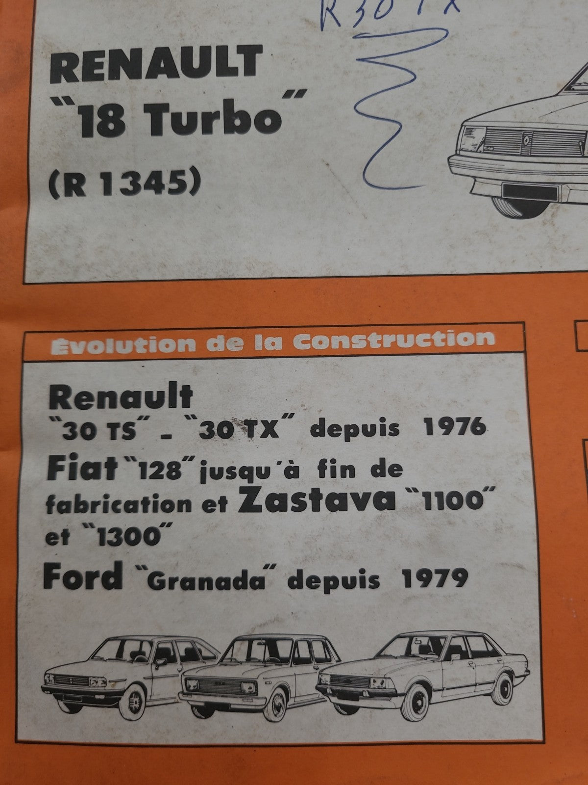 RTA Revue Technique Automobile Renault 18 Turbo R 1345 1982 (Liv171)