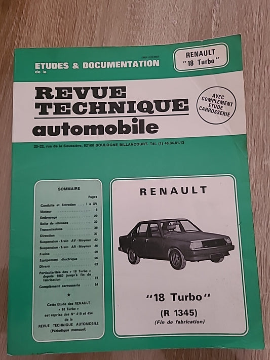 Revue Technique RENAULT 18 TURBO R1345  RTA de 90 pages (Liv42)