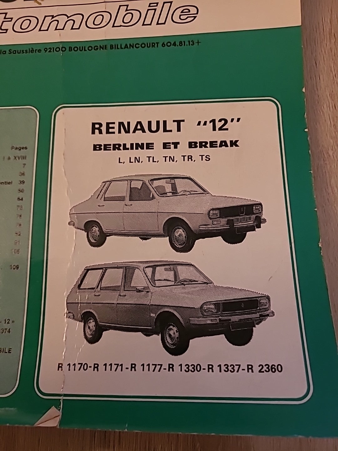 Revue Technique RENAULT 12 RTA de 118 pages (Liv72)