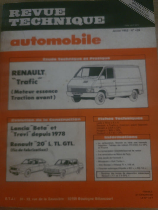 RTA Revue Technique Automobile Renault Trafic Livre Ancien 1983 (Liv239)