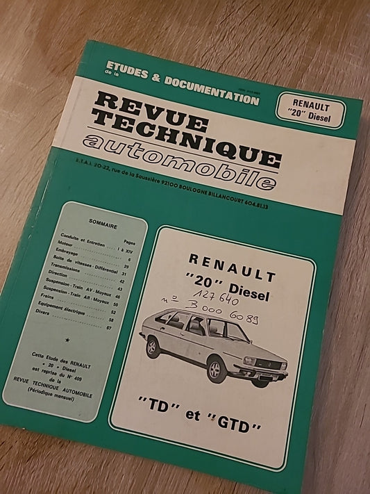 Revue Technique RENAULT 20 Diesel  RTA de 68 pages (Liv68)