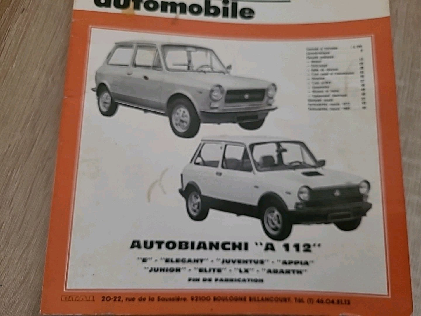 Revue Technique AUTOBIANCHI A112 RTA de 98 pages (Liv26)