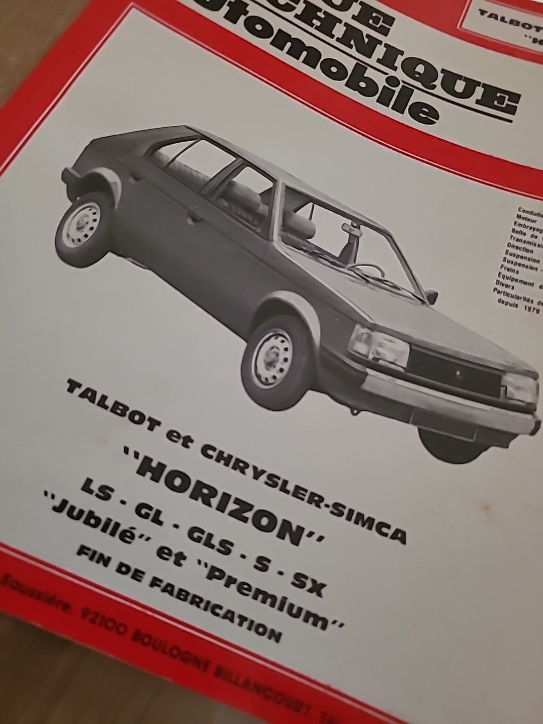 Revue Technique SIMCA TALBOT CHRYSLER HORIZON  de 132 pages (Liv58)
