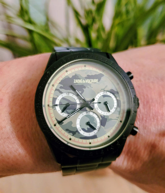 Montre Zadig et Voltaire noire cadran camo belle et rare, mixte  (Bij 6)