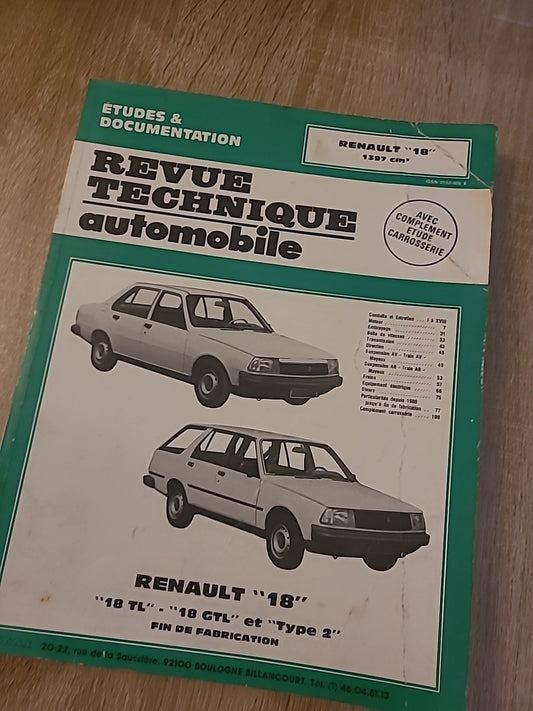 Revue Technique RENAULT 18 1397cc RTA de 106 pages (Liv74)