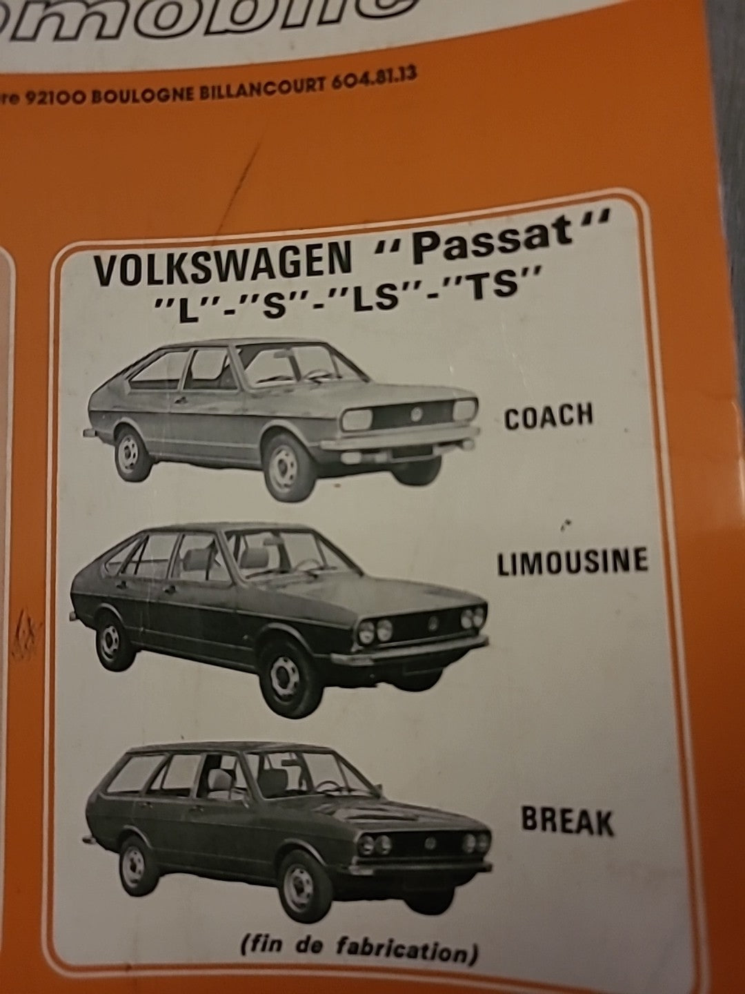 Revue Technique Auto VW PASSAT L S LS TS  RTA de 113 pages (Liv90)