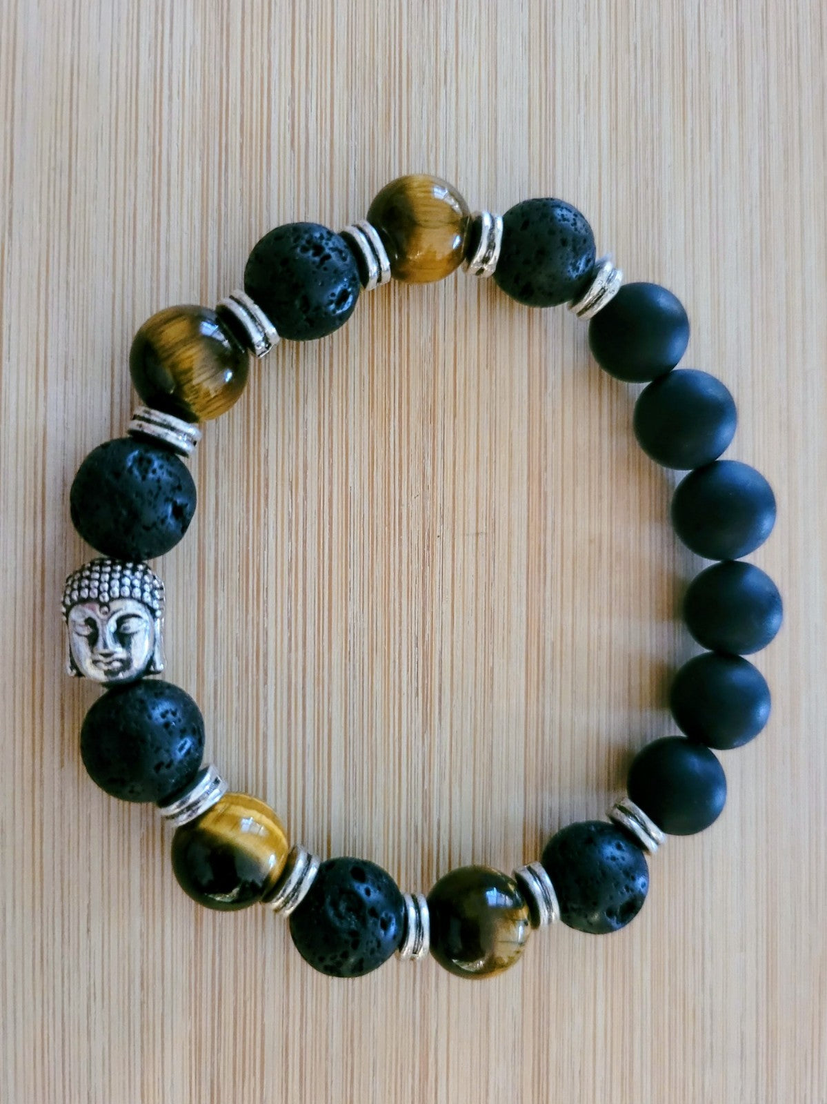 Bracelet Extensible Œil De Tigre Lave Onyx 22cm Solide (Min6)