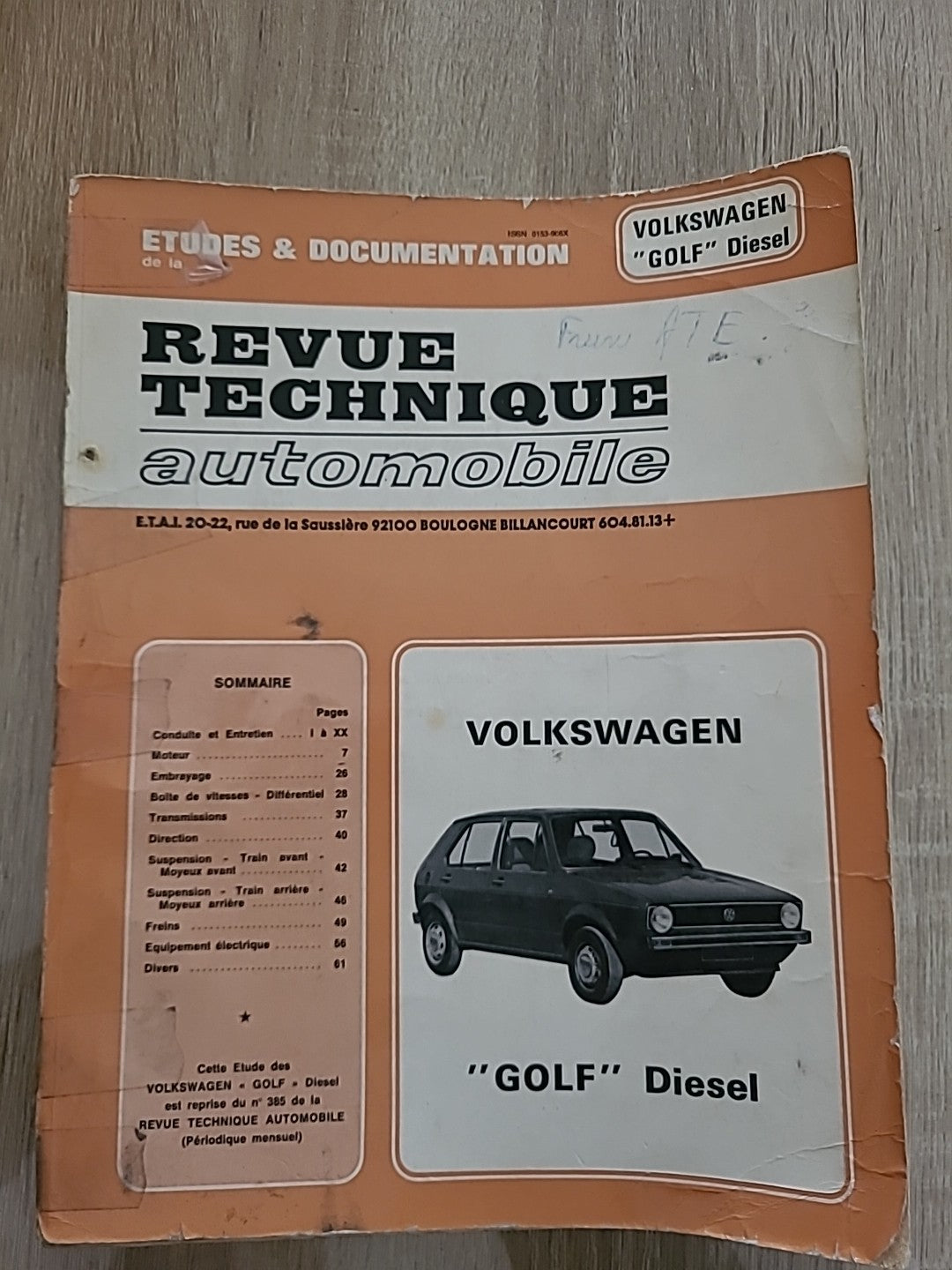 Revue Technique GOLF 1 DIESEL de 66 pages (Liv51)