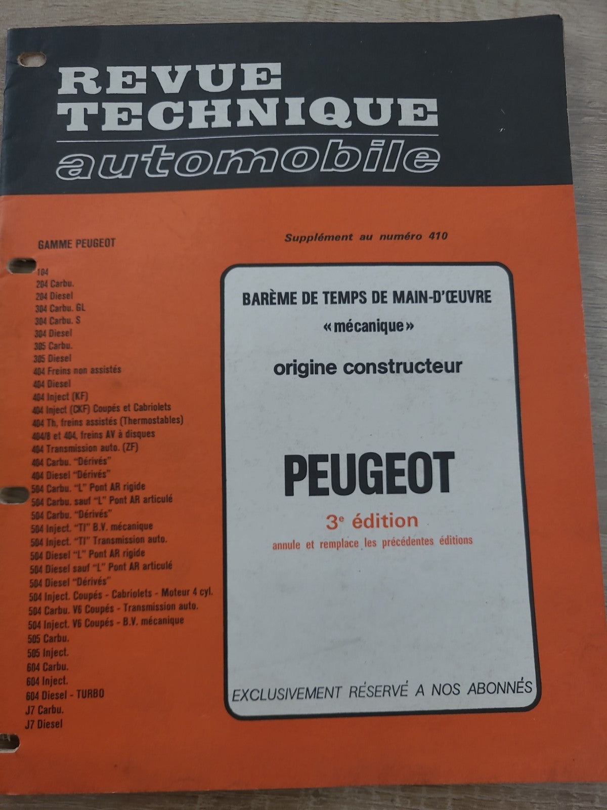 Baremes Temps Revue Technique Automobile Peugeot 1981 Collector  (Liv176)