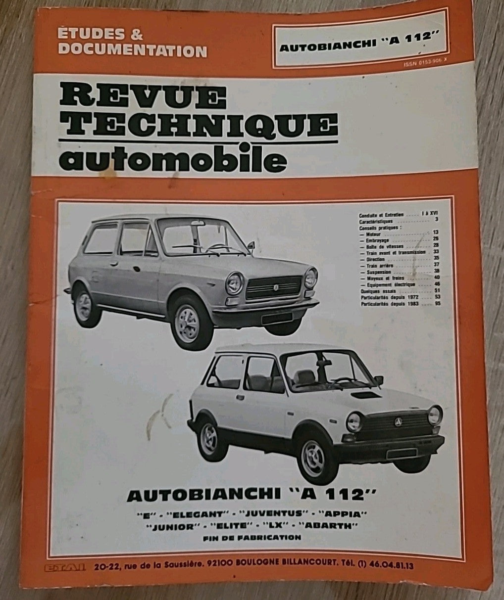 Revue Technique AUTOBIANCHI A112 RTA de 98 pages (Liv26)