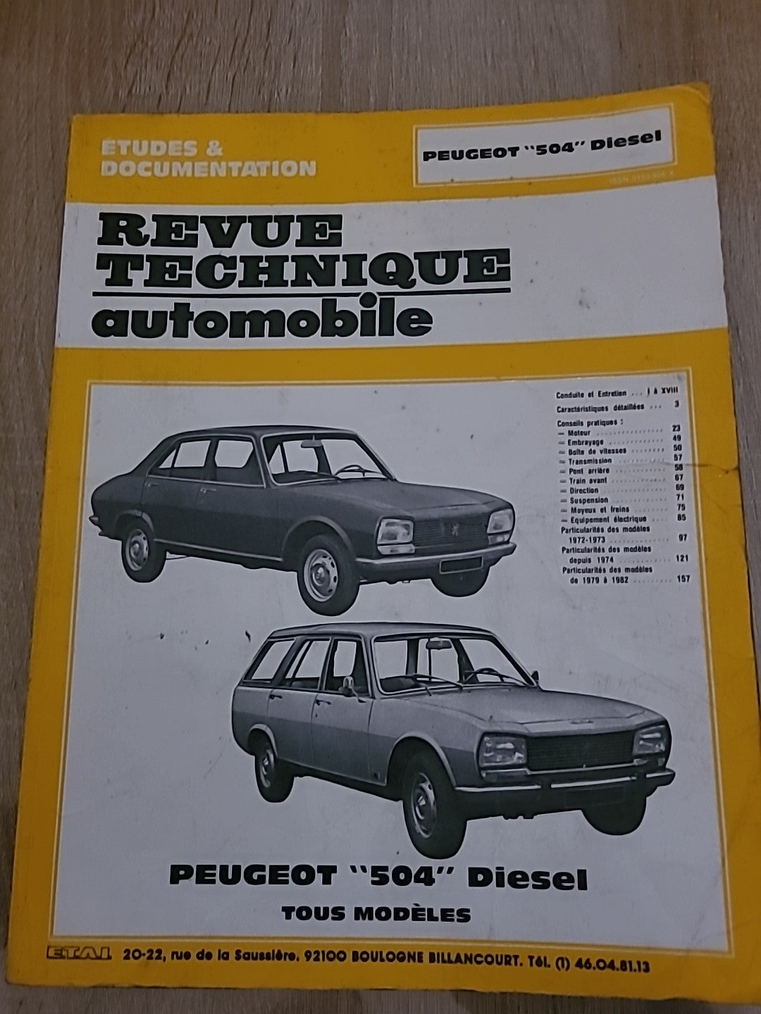 Revue Technique PEUGEOT 504 Diesel RTA de 168 pages (Liv66)