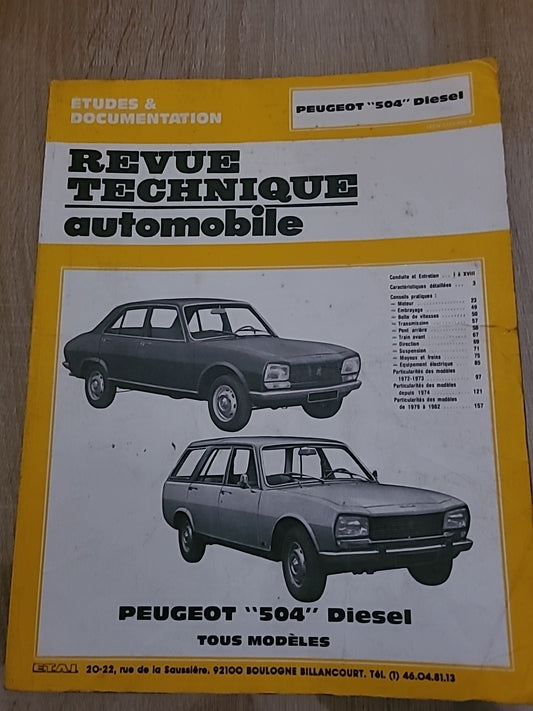 Revue Technique PEUGEOT 504 Diesel RTA de 168 pages (Liv66)