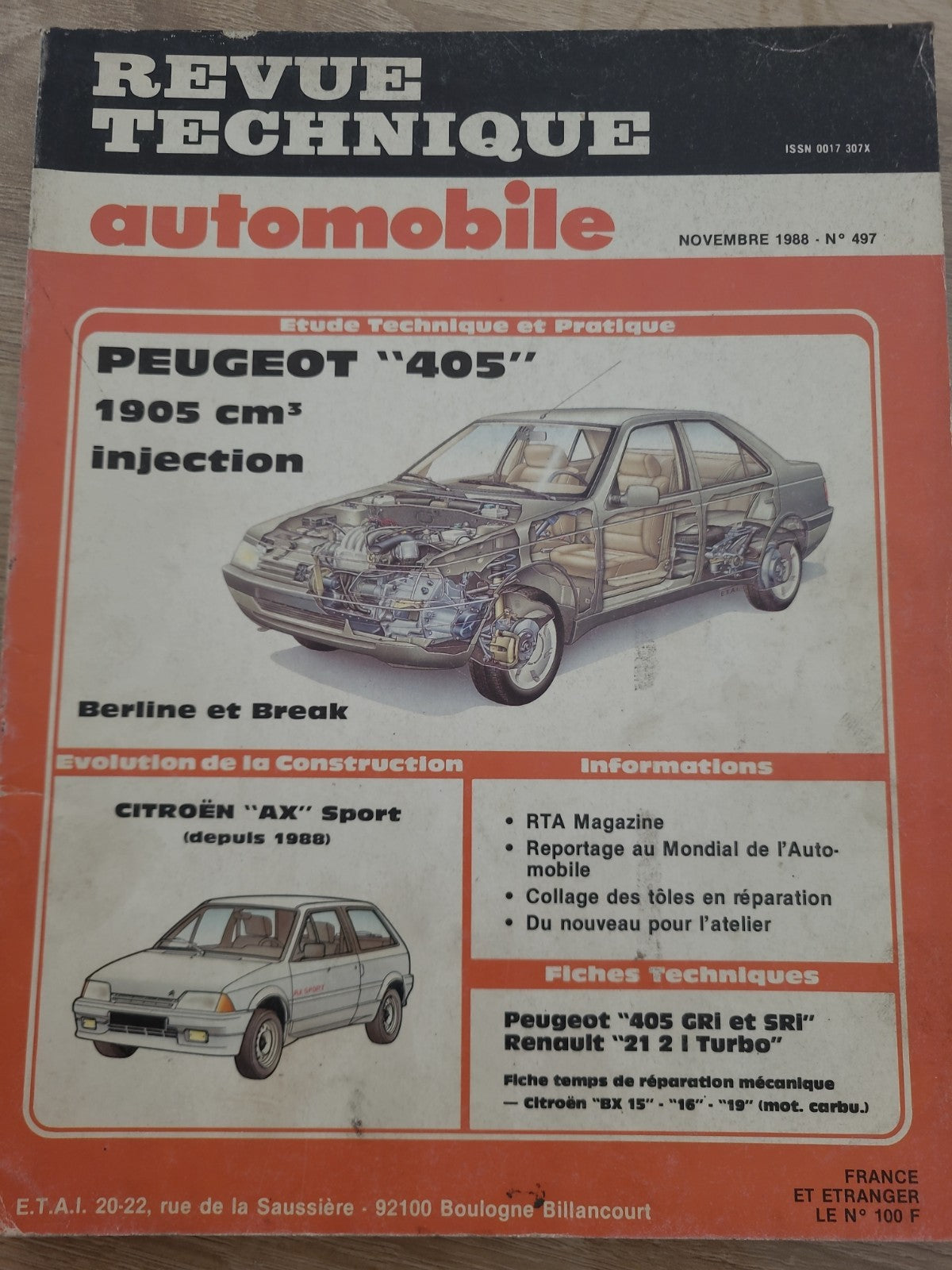 RTA Revue Technique Automobile Peugeot 405 Injection 1988 (Liv222)