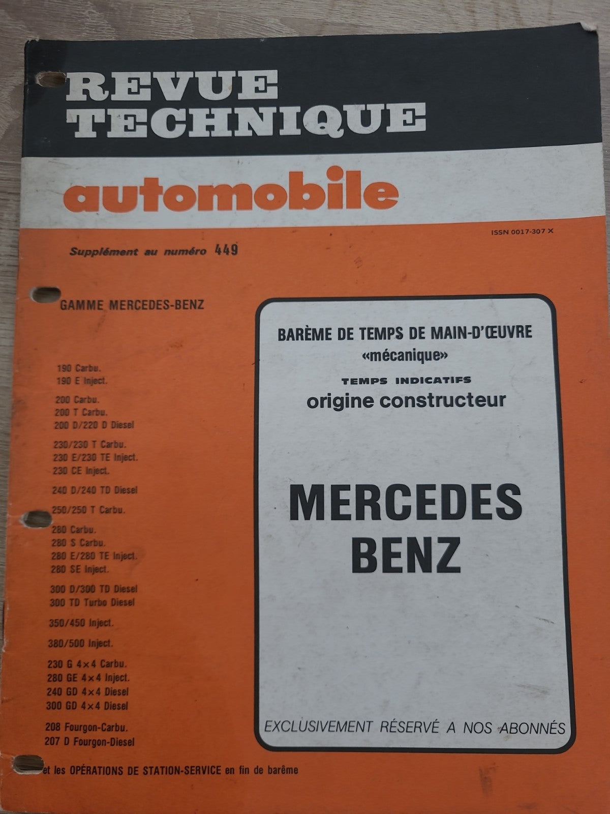 Baremes Temps Revue Technique Automobile MERCEDES Collector 1984 (Liv167)