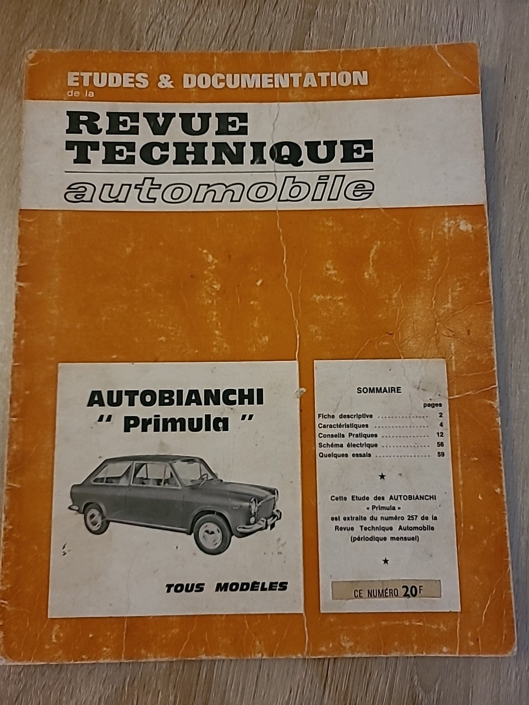 Revue Technique Auto AUTOBIANCHI PRIMULA RTA de 60 pages (Liv81)
