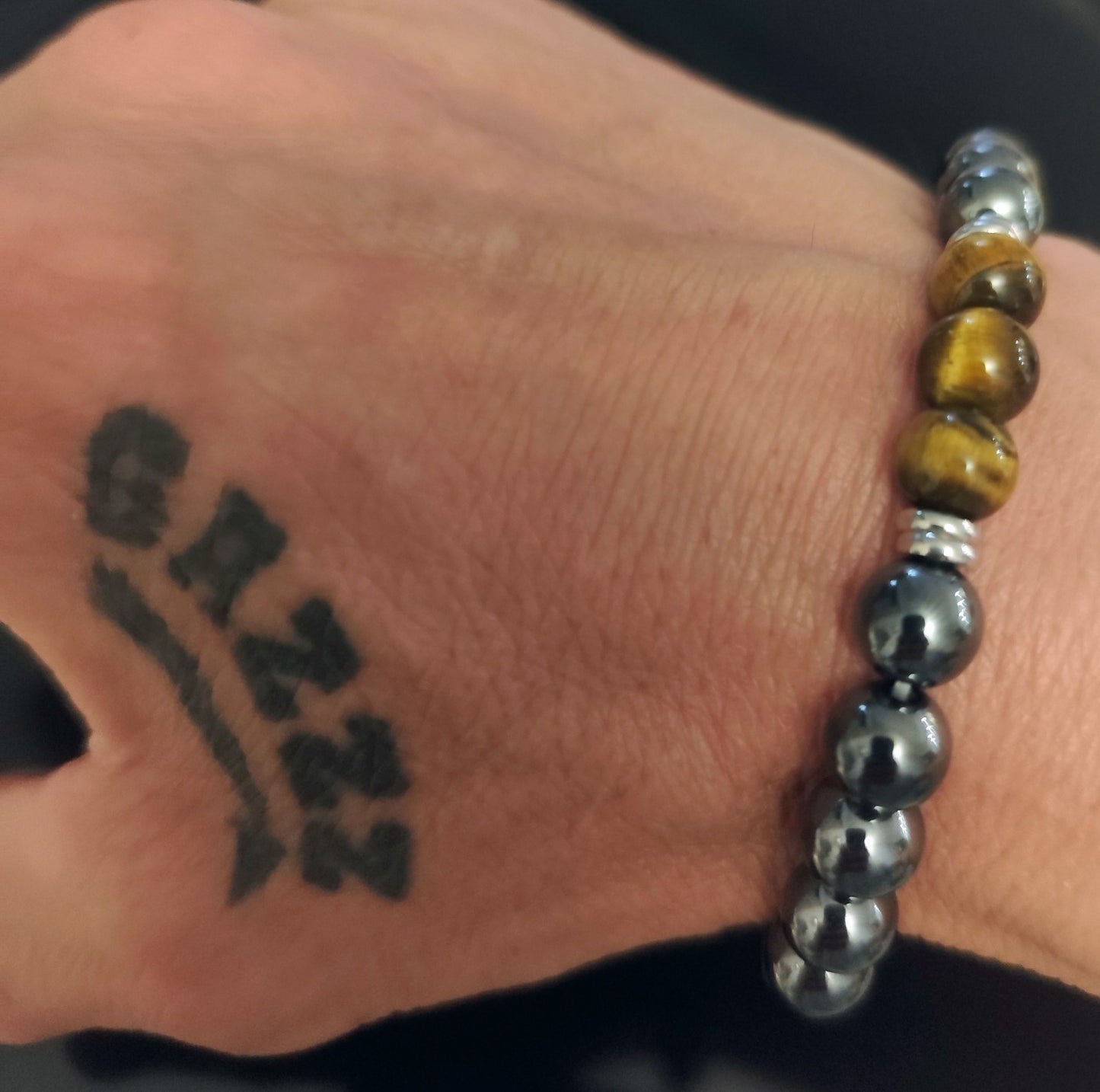 Bracelet En Hématite Oeil De Tigre Perles 10mm L20cm Extensible Solide (Min15)