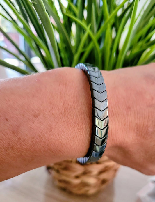 Bracelet En Hématite Taillée Flèche 8mm 20cm Extensible Solide Mixte (Min1)