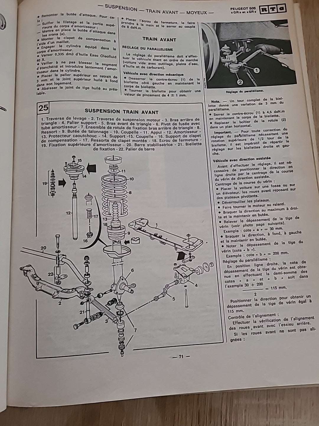 Revue Technique PEUGEOT 505 Gr Sr RTA de 123 pages (Liv40)