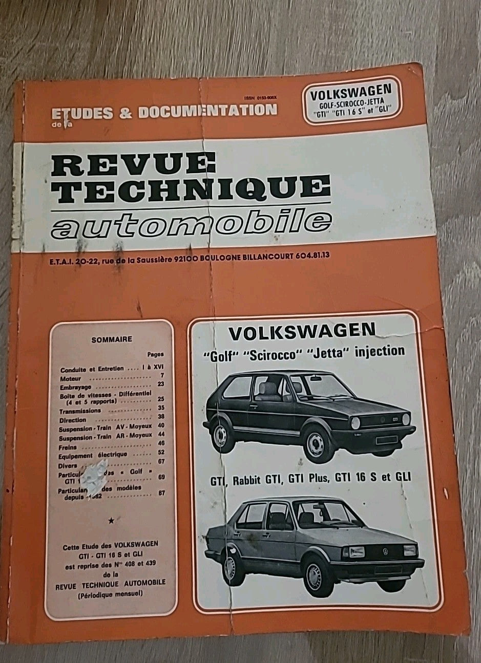 Revue Technique VW GOLF GTI SCIROCCO 16S RTA de 113 pages (Liv44)