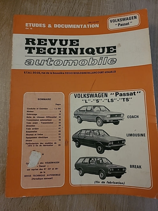 Revue Technique Auto VW PASSAT L S LS TS  RTA de 113 pages (Liv90)