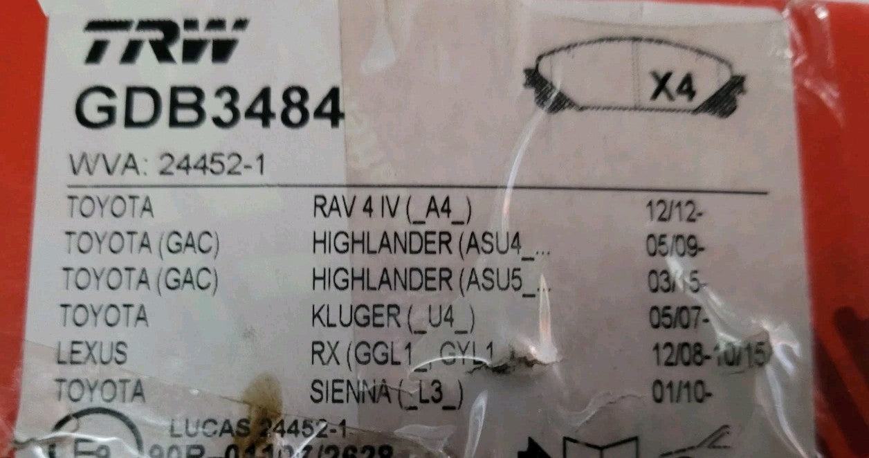 Jeu De Plaquettes TRW Toyota Lexus GDB3484 (#AUT122)