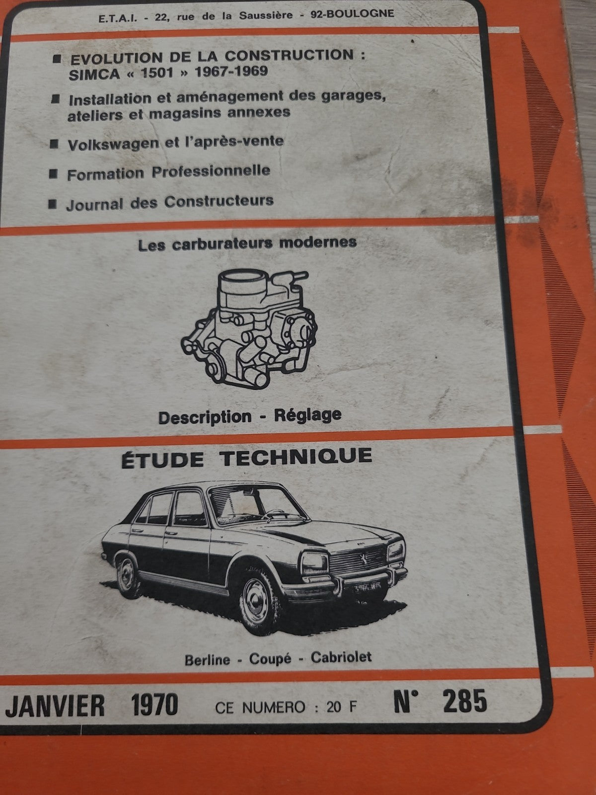 RTA Revue Technique Automobile Peugeot 504 Injection État Moyen 1970 (Liv172)