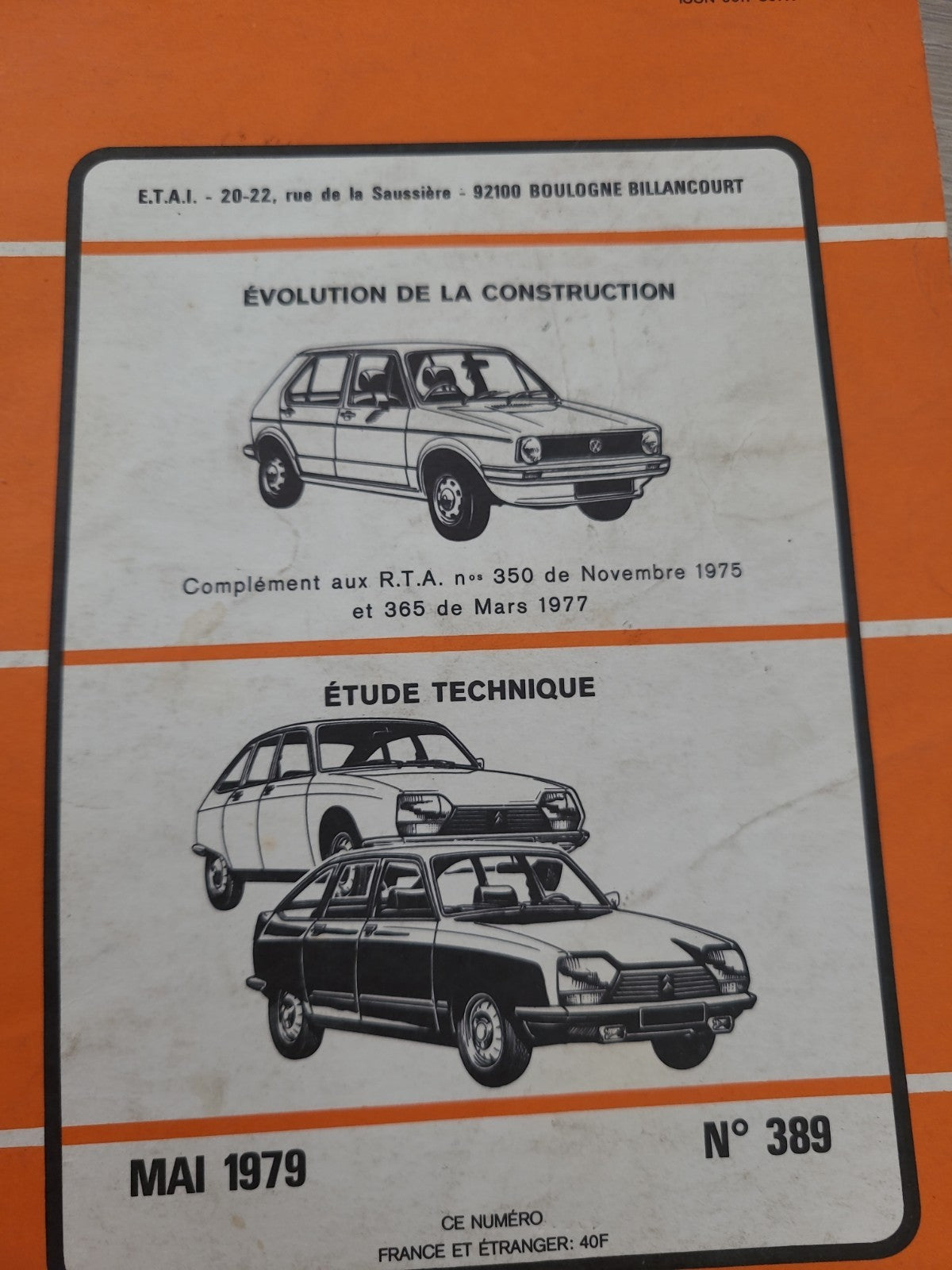 RTA Revue Technique Automobile Volkswagen Golf Scirocco Citroën GS 1979 (Liv174)