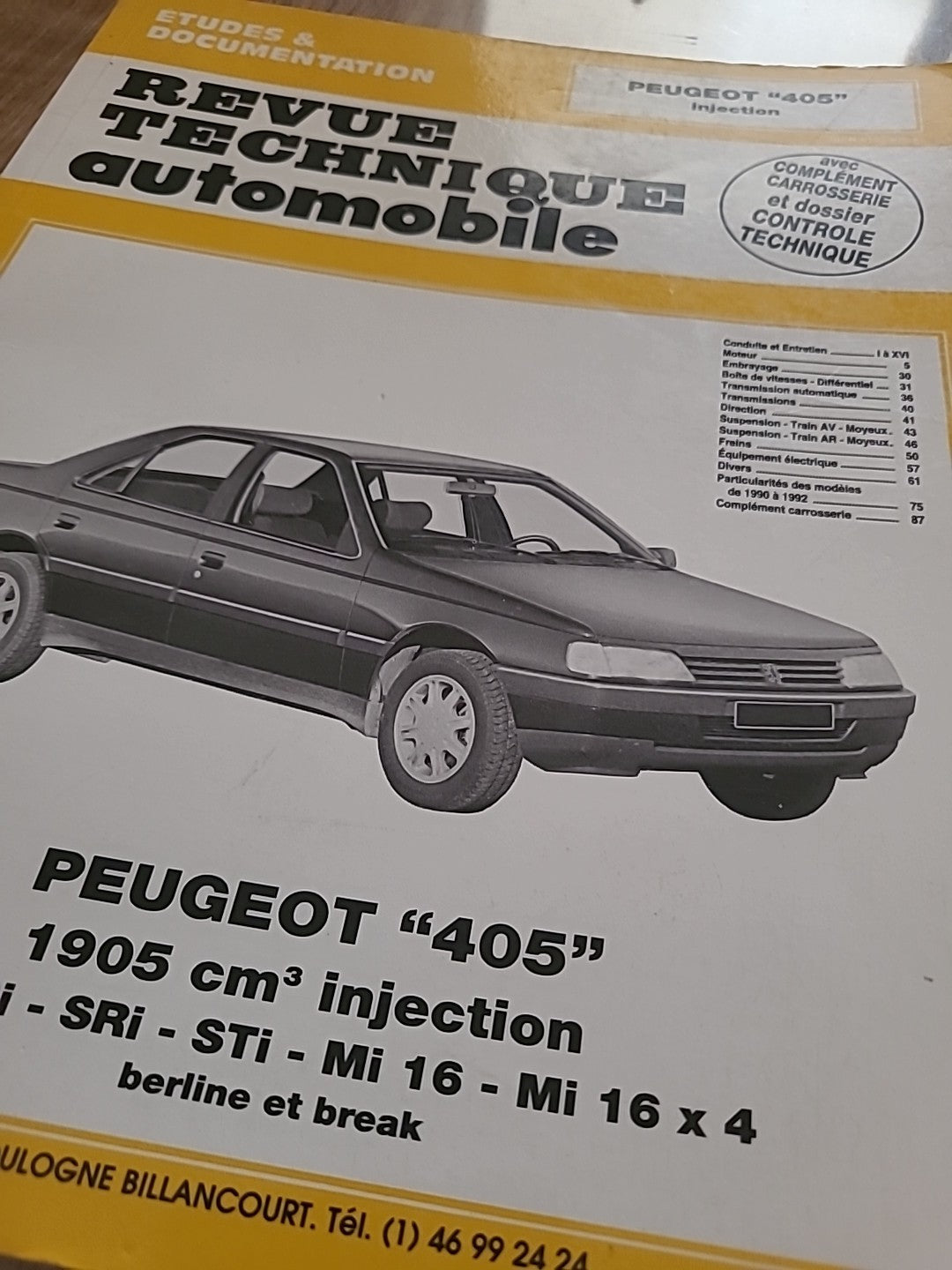 Revue Technique PEUGEOT 405 INJECTION MI16 ... RTA de 94 pages (Liv39)