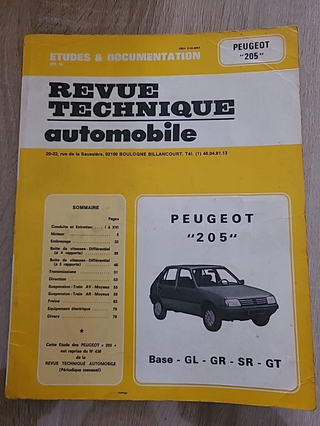 Revue Technique PEUGEOT 205 GL GR SR GT de 80 pages (Liv50)