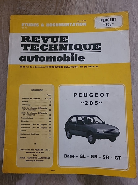 Revue Technique PEUGEOT 205 GL GR SR GT de 80 pages (Liv50)
