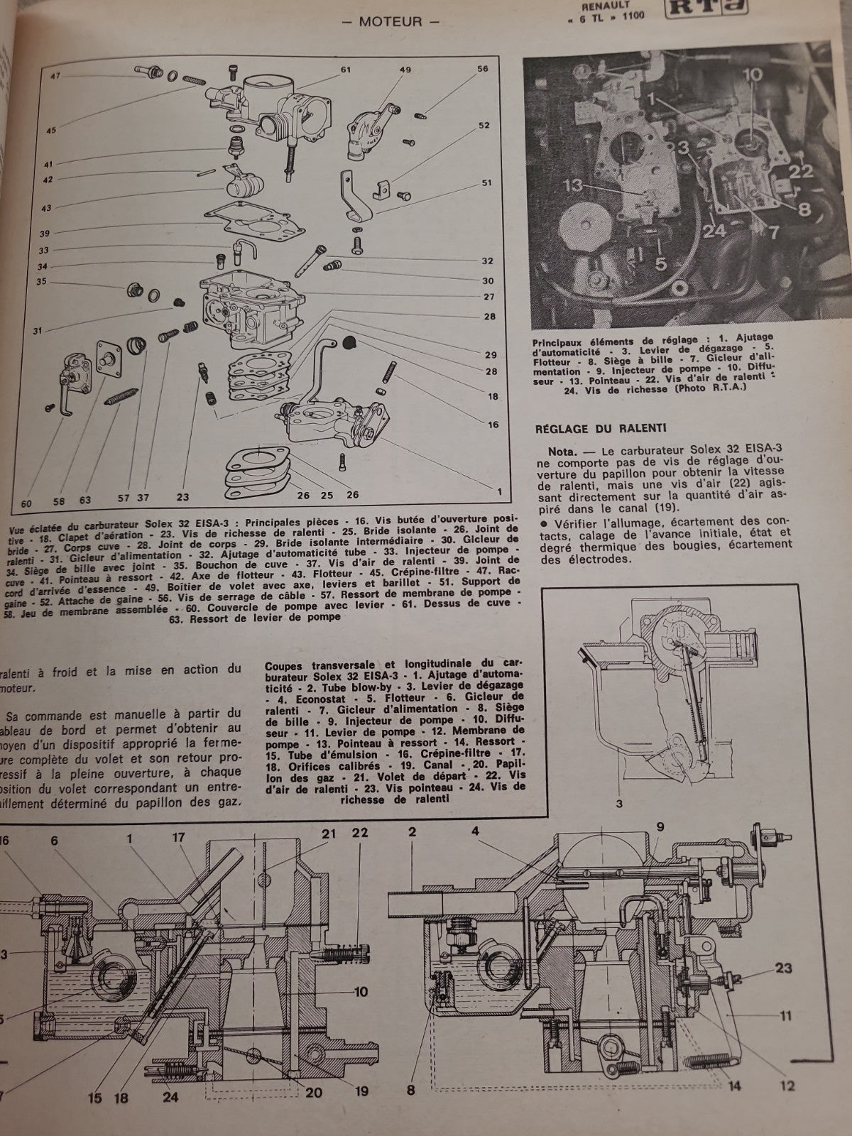 RTA Revue Technique Automobile Renault 6 TL 1100 1971 (Liv166)