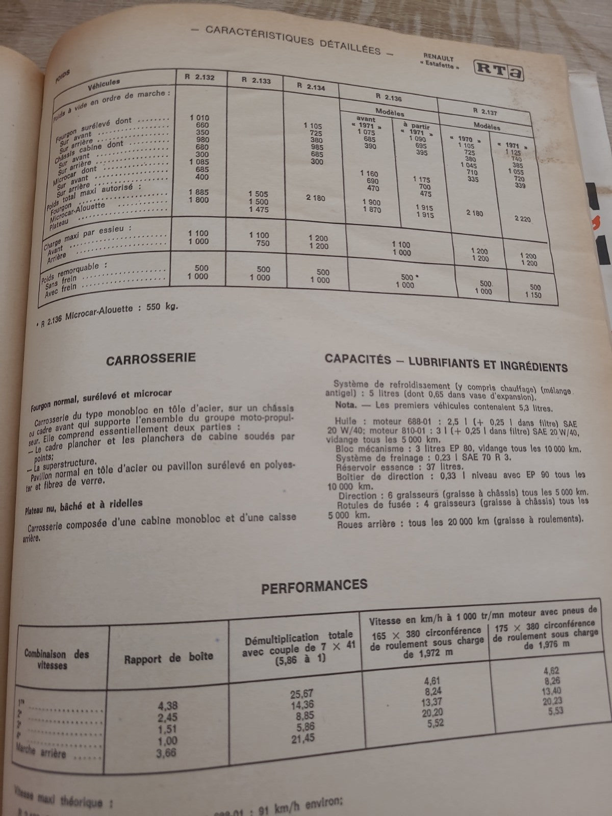 RTA Revue Technique Automobile Renault Estafette R2132 R2137 1971 (Liv160)