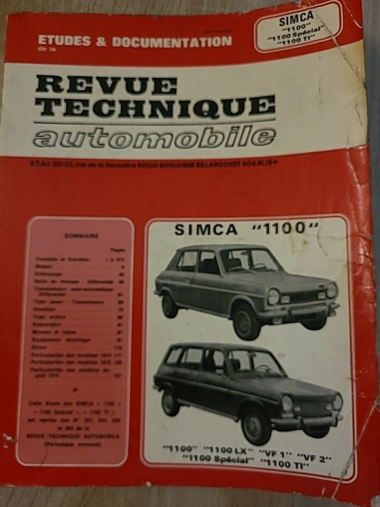 Revue Technique Auto SIMCA 1100 Ti Special RTA de 179 pages (Liv86)