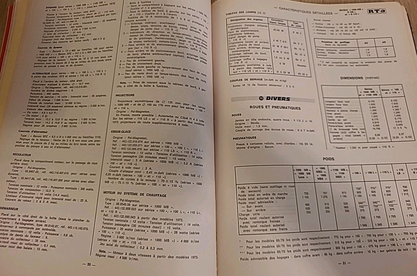 Revue Technique SKODA 1000 1100 MB S100 S110 RTA de 129 pages (Liv15)