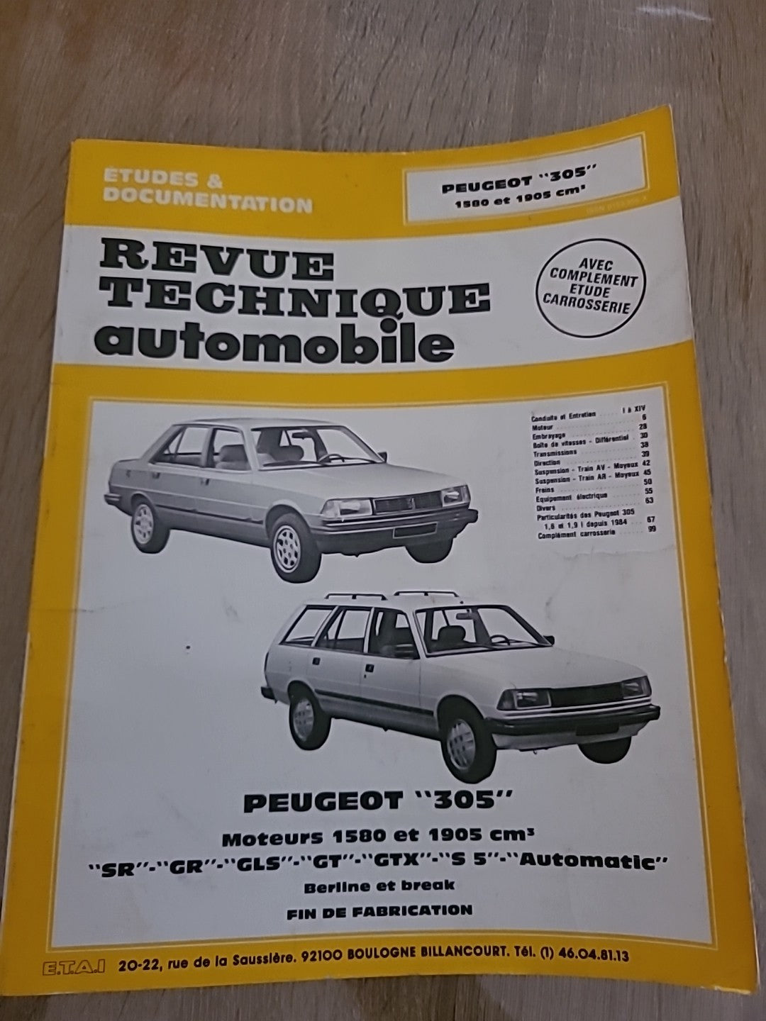Revue Technique PEUGEOT 305 1580 1905 RTA de 106 pages (Liv64)