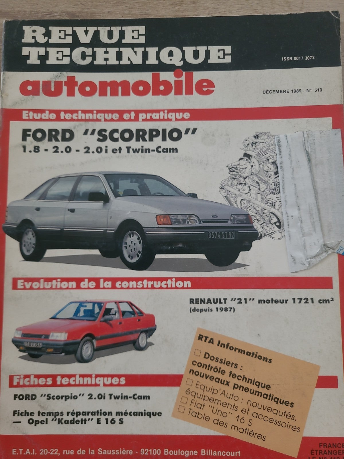 RTA Revue Technique Automobile Ford Scorpio Essence 1989 (Liv188)