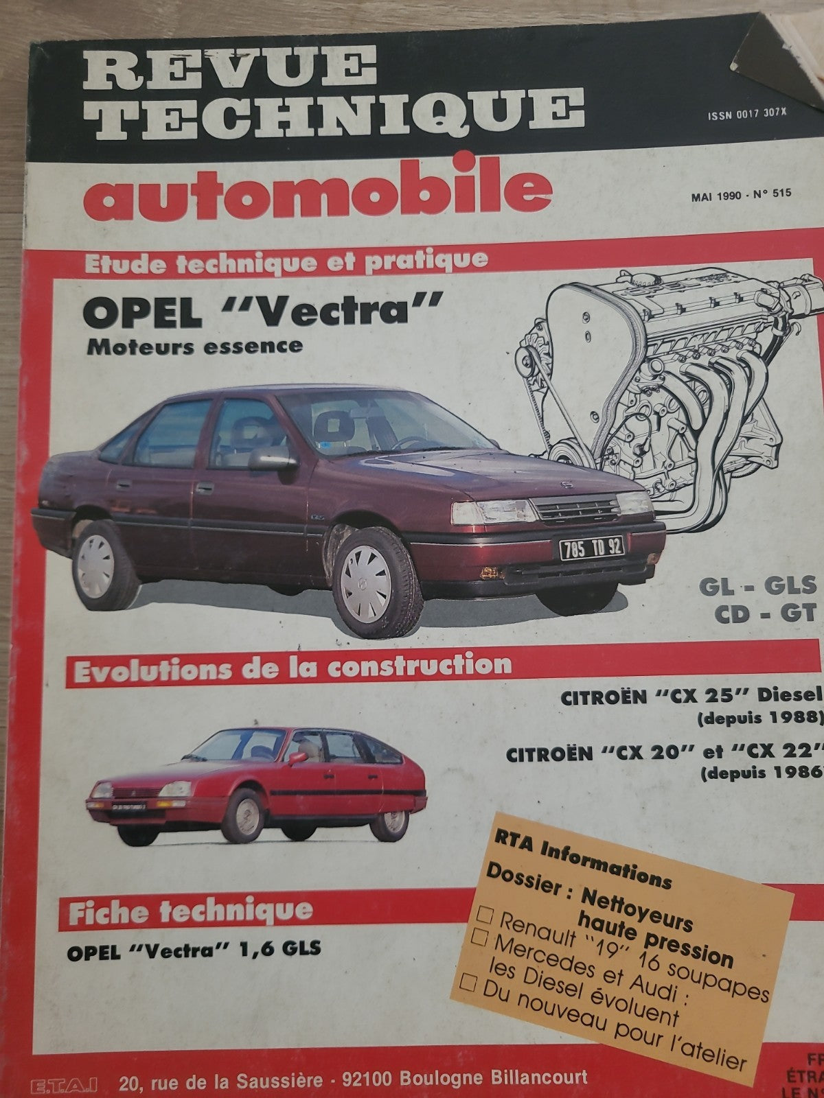 RTA Revue Technique Automobile Opel Vectra Essence 1990 (Liv180)