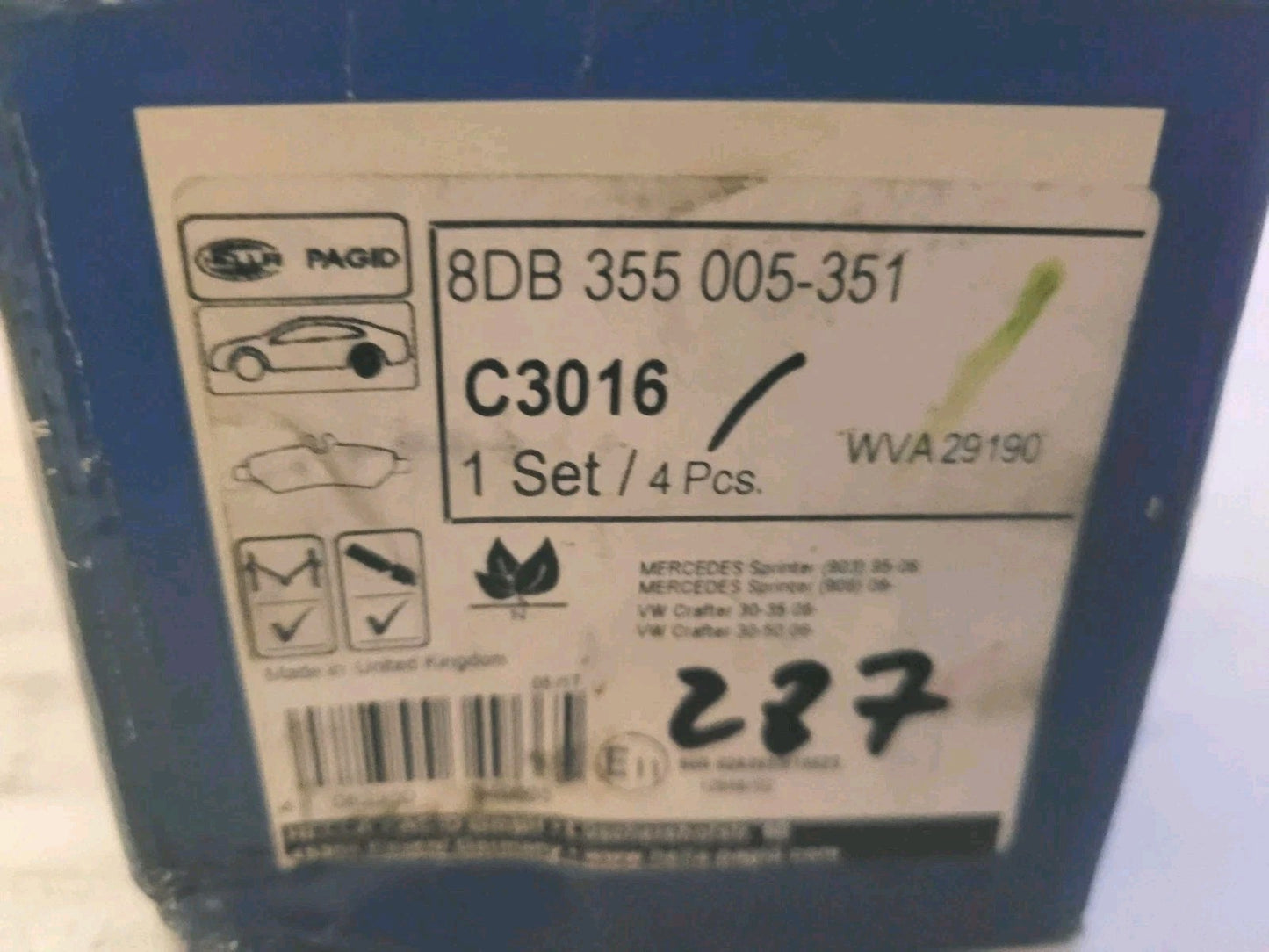 Jeu Plaquettes Ar NEUF Mercedes Vw Krafter Sprinter 4082300349665 (#AUT287)