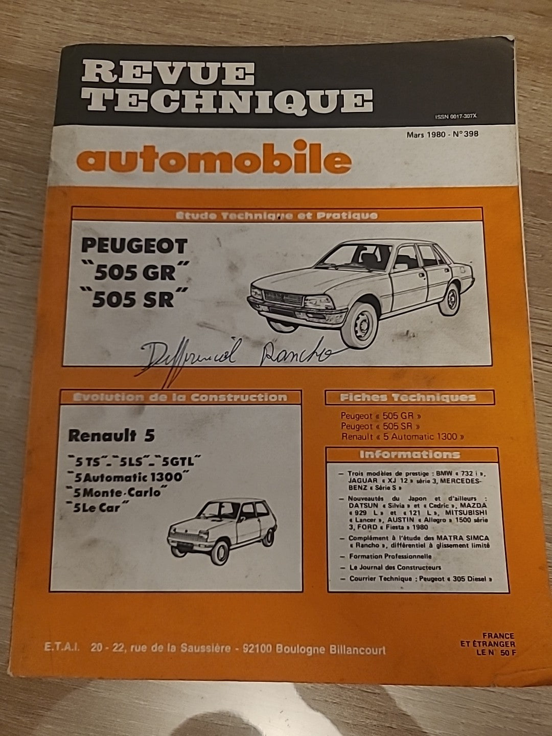 Revue Technique Auto Peugeot 505 Gr Sr RTA de 210 pages (Liv98)