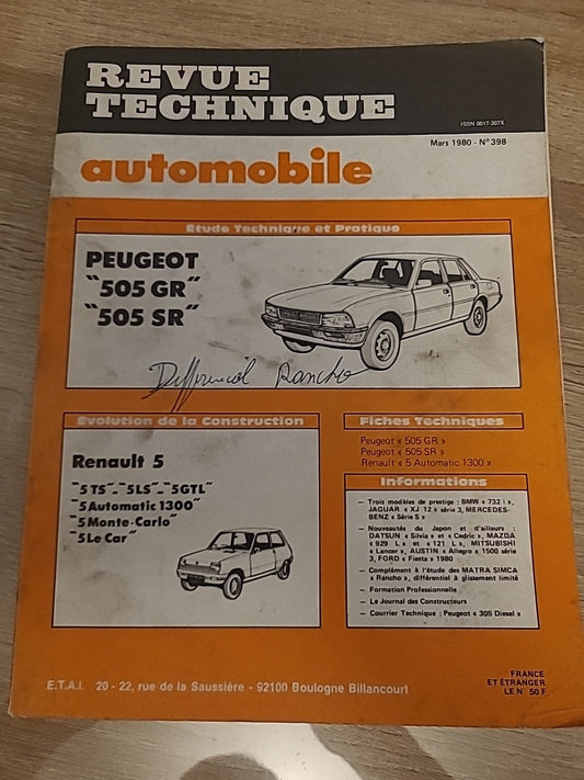Revue Technique Auto Peugeot 505 Gr Sr RTA de 210 pages (Liv98)