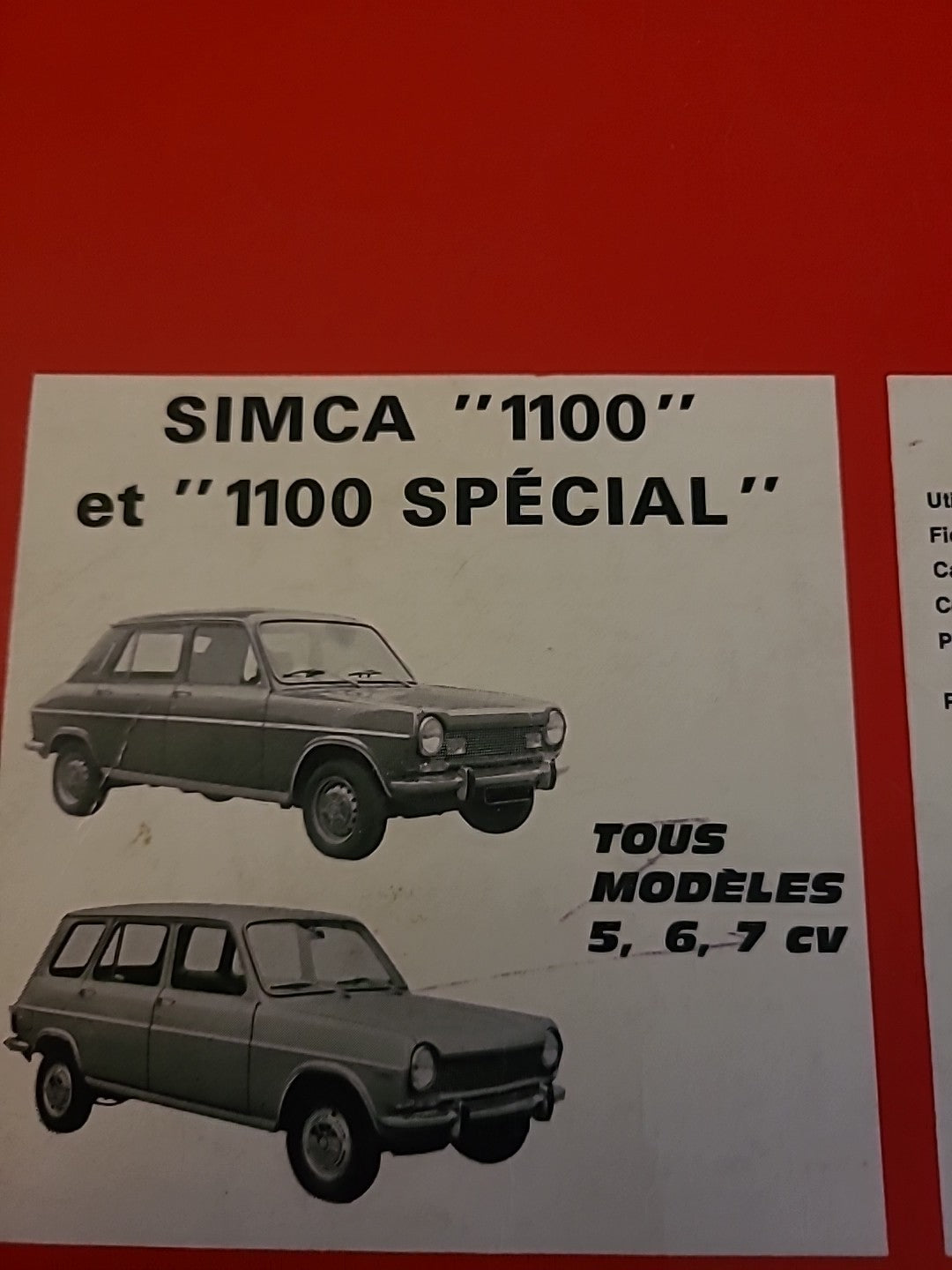 Revue Technique Auto SIMCA 1100 RTA de 130 pages (Liv85)