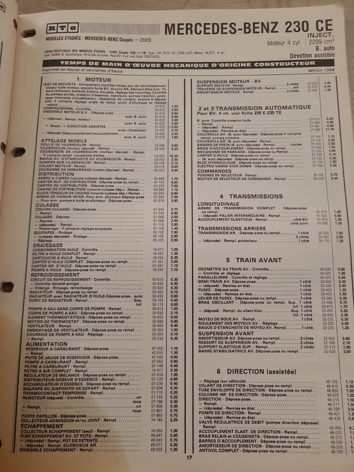 Baremes Temps Revue Technique Automobile MERCEDES Collector 1984 (Liv167)