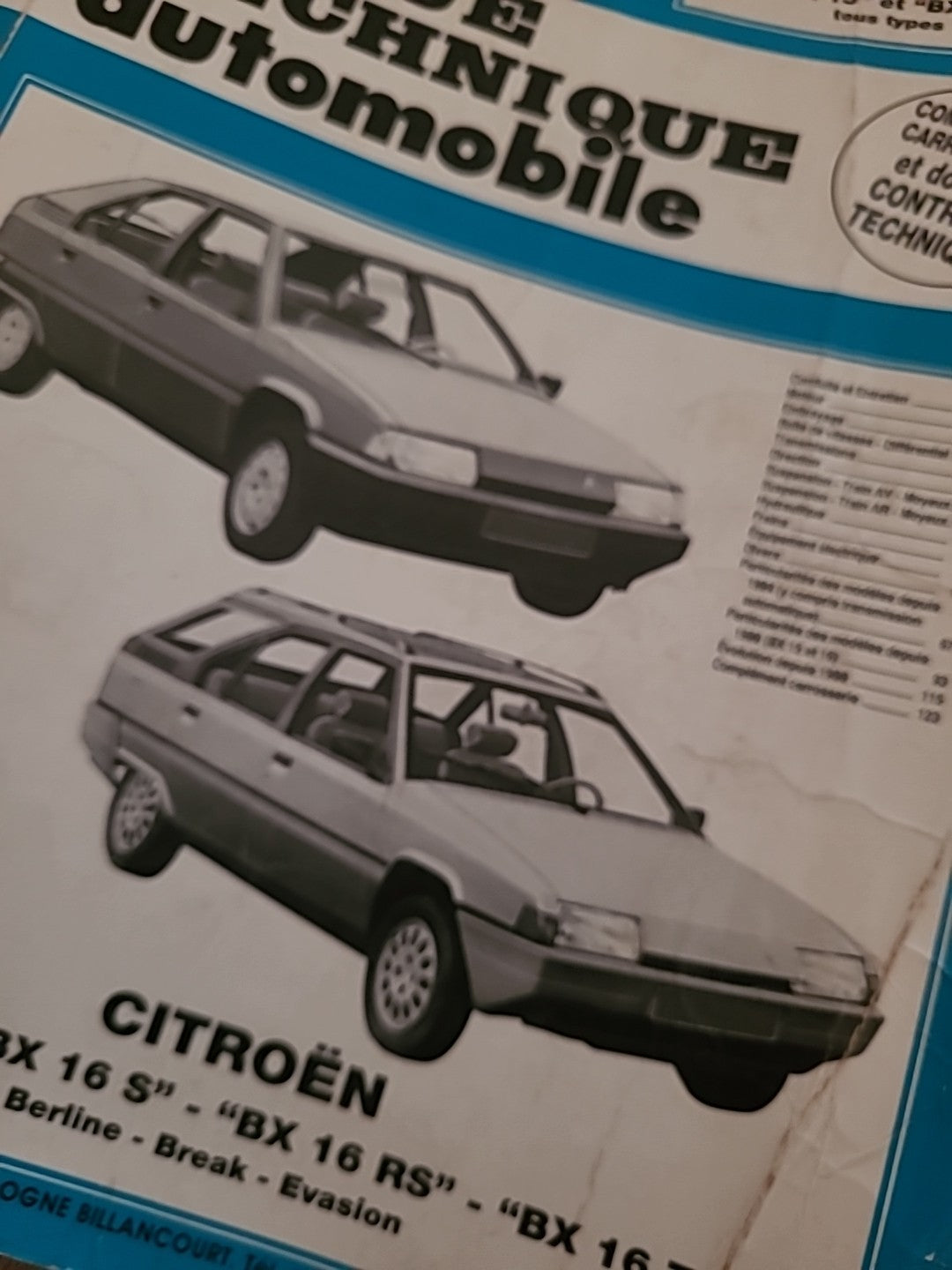 Revue Technique CITROEN BX 16 BX 15 RTA de 130 pages (Liv62)