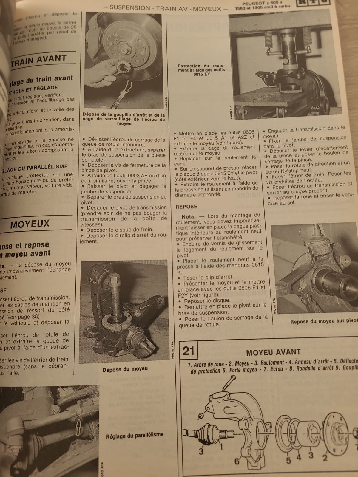 RTA Revue Technique Automobile Peugeot 405 Carbu 1987 (Liv223)