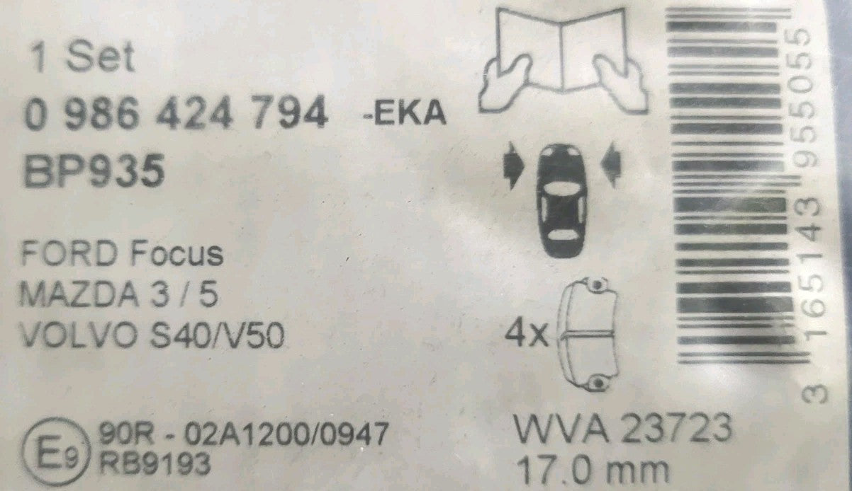 Jeu De Plaquettes Av Bosch Ford Focus Mazda 3 5 Volvo V40 50 0986424794  #AUT191
