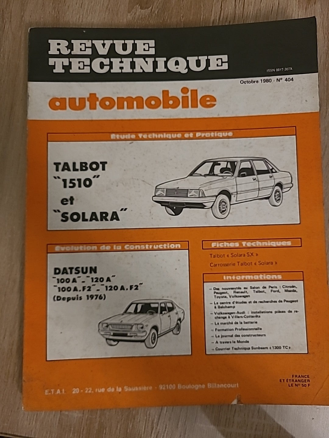 Revue Technique TALBOT 1510 SOLARA RTA de 178 pages (Liv17)