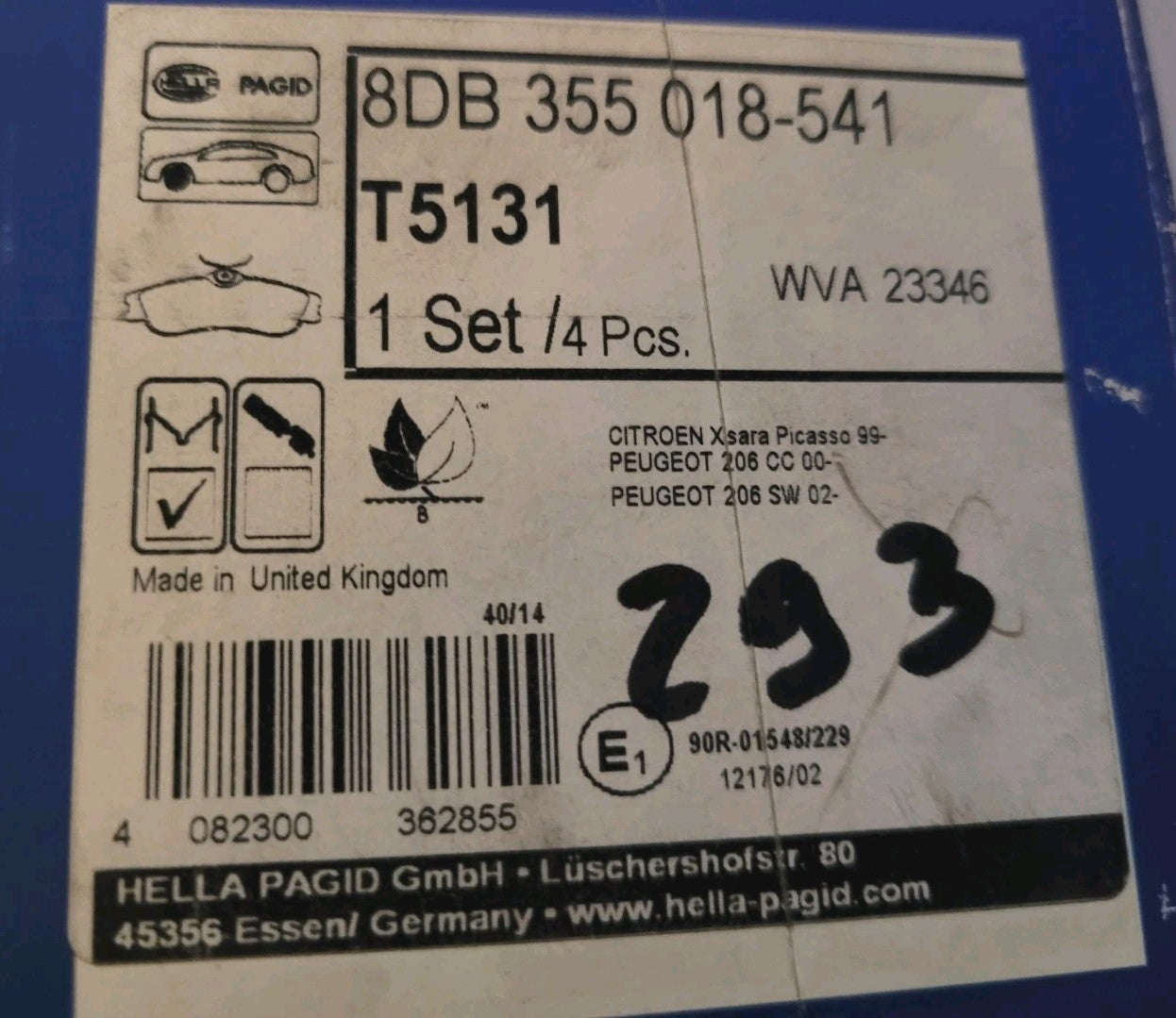 Jeu Plaquettes Av NEUF Citroën Peugeor Xsara Picasso   4082300362855 (#AUT293)